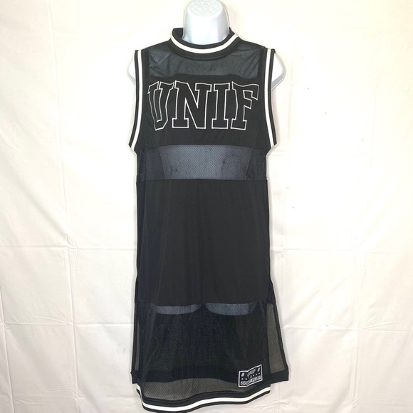 UNIF Dev Jersey Dress‎ Mesh Sheer Panel Black White - Picture 12 of 15